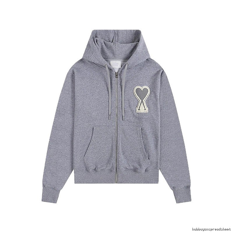 AMI Love Series Grey Zip-Up Hoodie