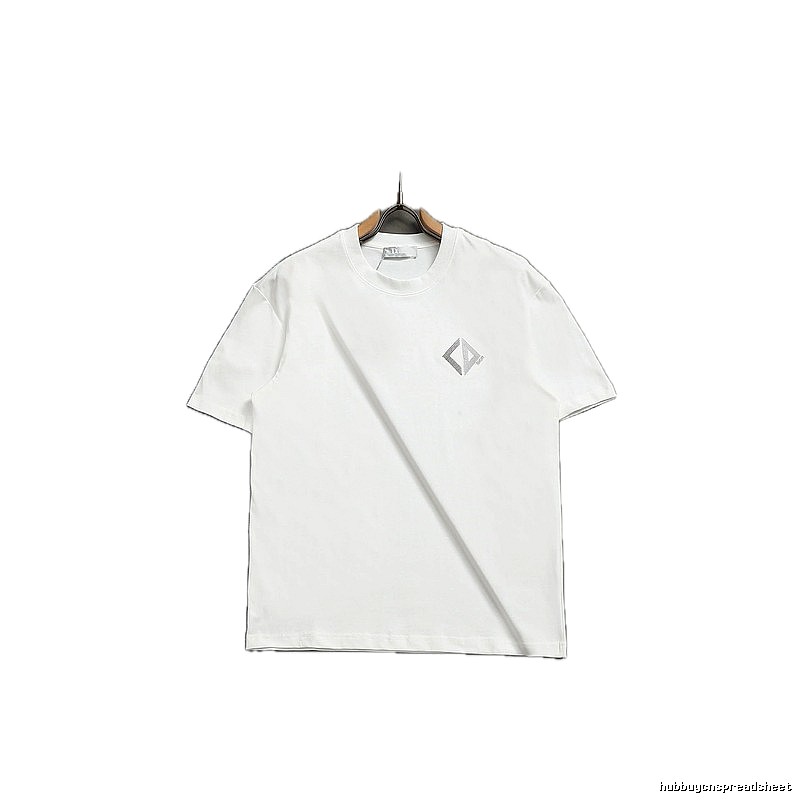 Dior Diamond Check Embroidered Minimalist Style White Short-Sleeve T-Shirt