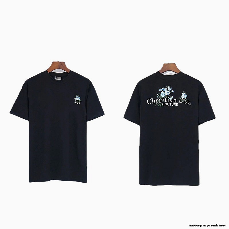 Dior Haute Couture Floral Embroidered Black Short-sleeved T-shirt