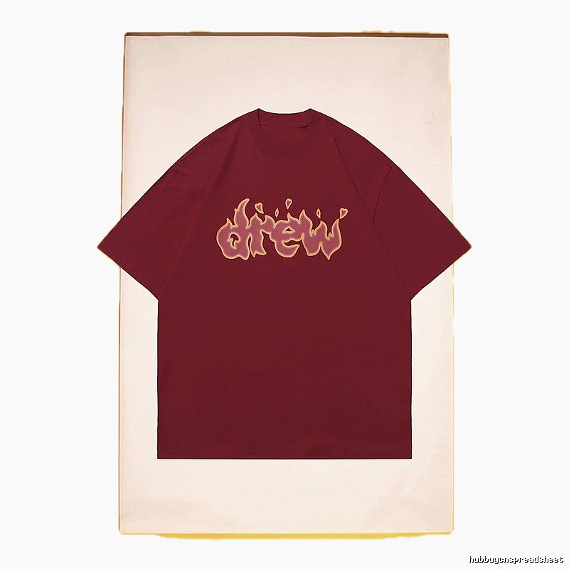 DREW Flame Heart Street Style Burgundy Short Sleeve T-Shirt