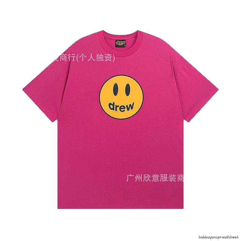 DREW Smiley Face Print Street Style Rose Red T-Shirt