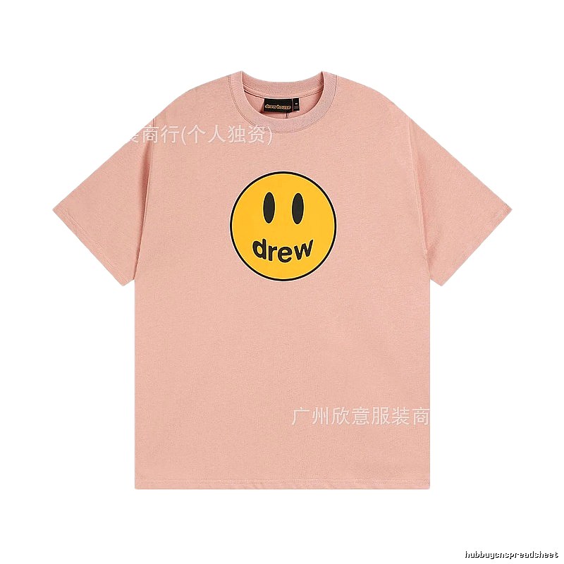 Drew Smiley Print Street Style Pink T-Shirt