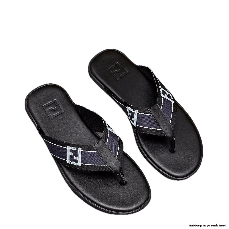 Fendi FF Monogram Light Luxury Style Black and Blue Flip-Flops