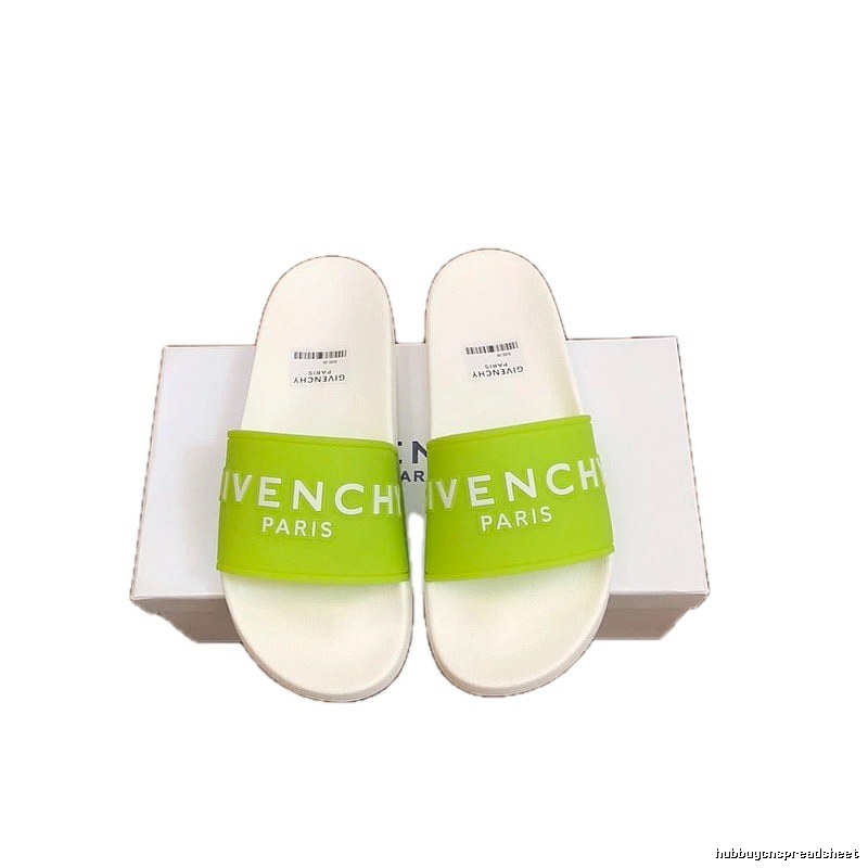 Givenchy Trendy Letter Style Fluorescent Green Spliced White Slide Sandals