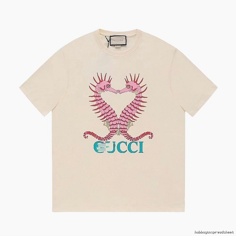 Gucci Seahorse Print Trendy Off-white Short Sleeve T-shirt