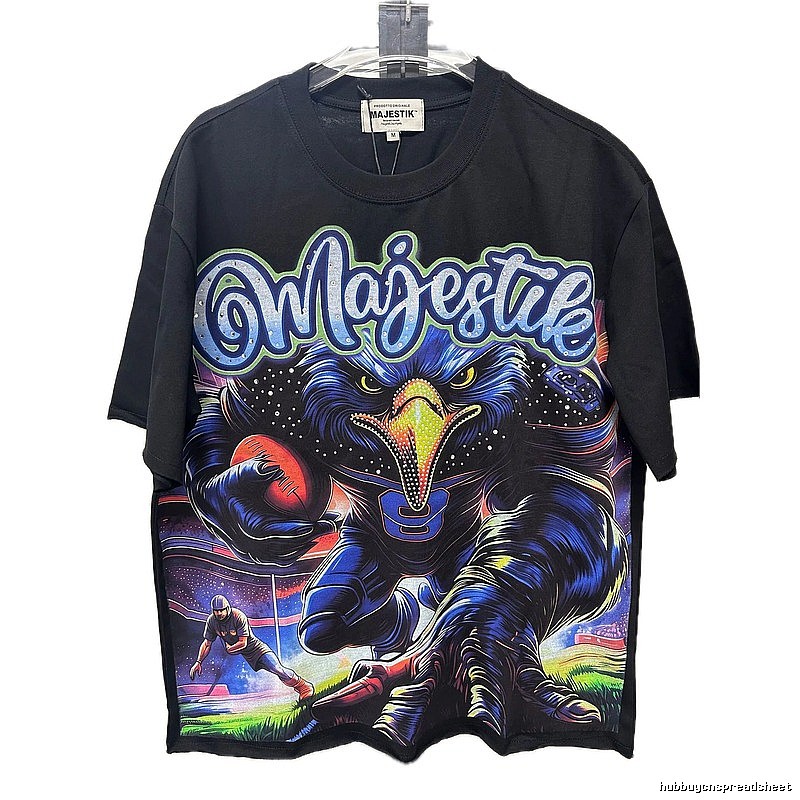 MAJESTIK Rugby Print Street Style Black T-shirt