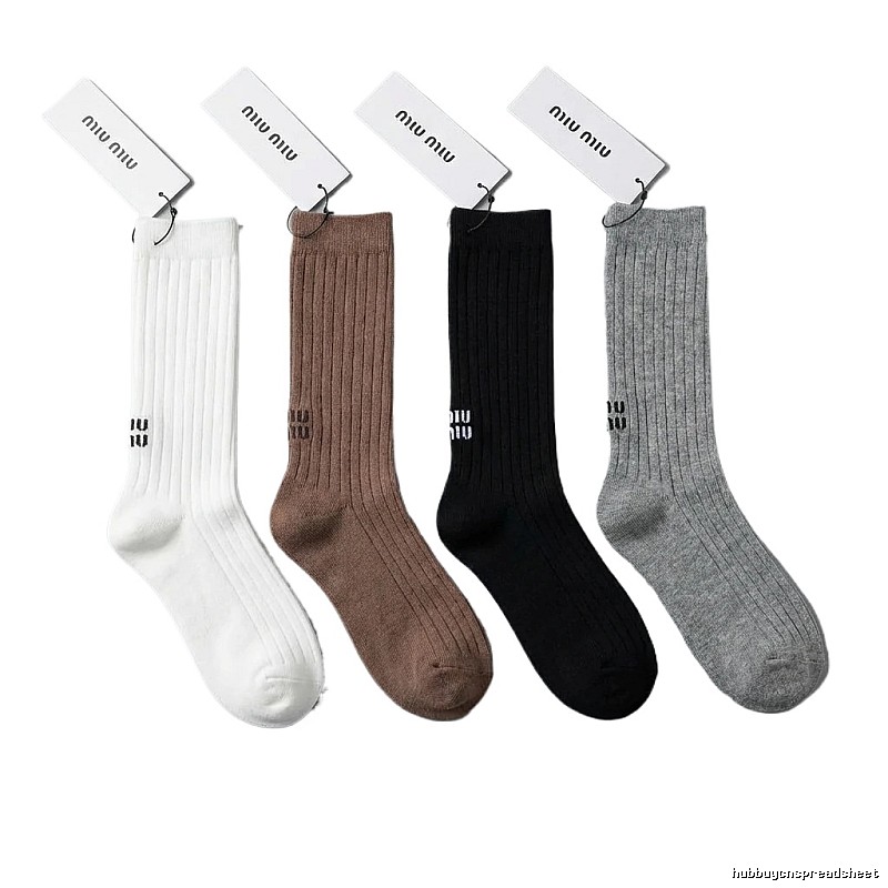 MiuMiu Solid Color Trendy Socks (White/Brown/Black/Gray)