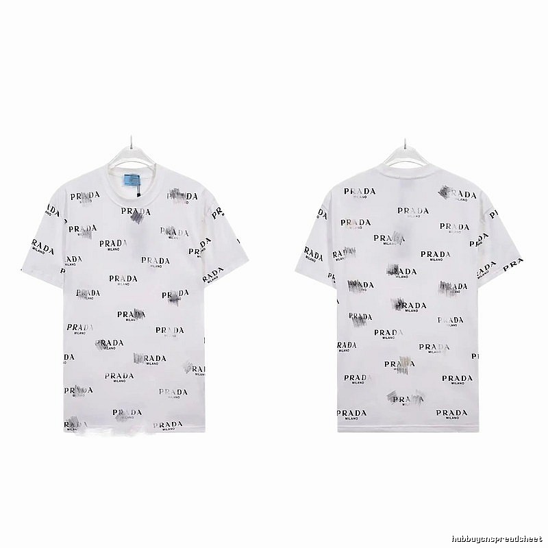 Prada All-over Print Streetwear Style White Short-sleeve T-Shirt