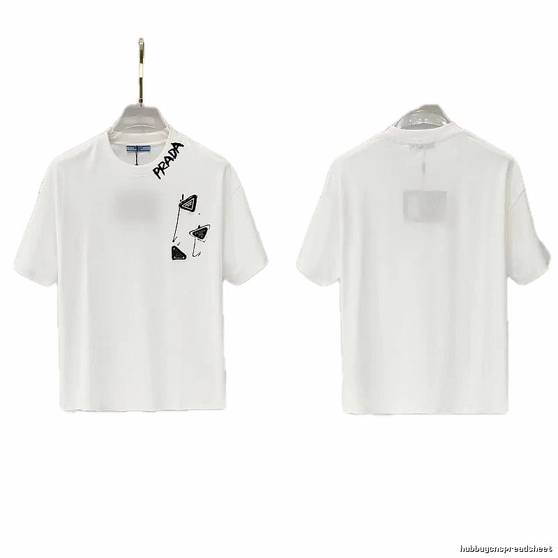 Prada Triangle Logo Casual Style White T-Shirt