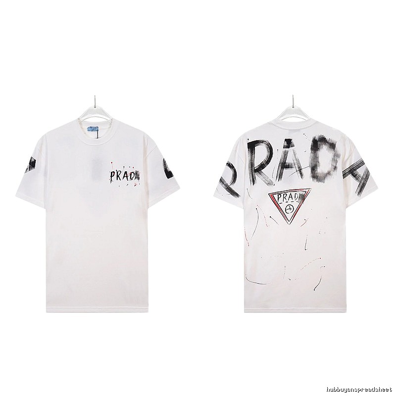 Prada Triangle Logo Graffiti Street Style White Short-sleeve T-shirt