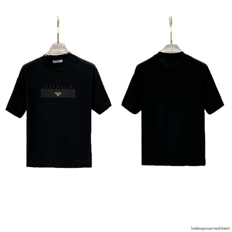 Prada Triangle Logo Light Luxury Style Black Short-sleeve T-shirt