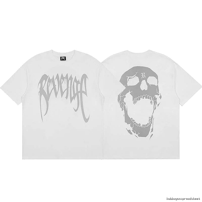 Revenge White Skull Graphic T-Shirt Relaxed Styling