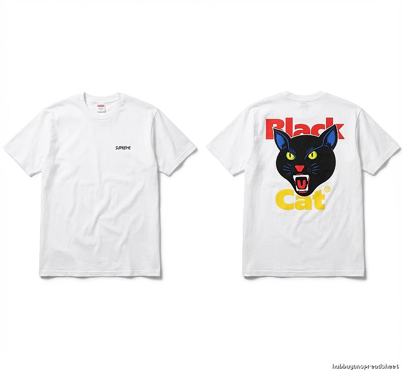 SUPREME Black Cat Print White T-shirt