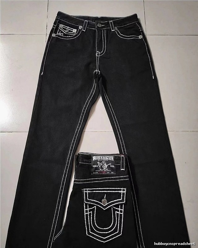 True Religion Black White Contrast Stitch Jeans Daily Styling Logo
