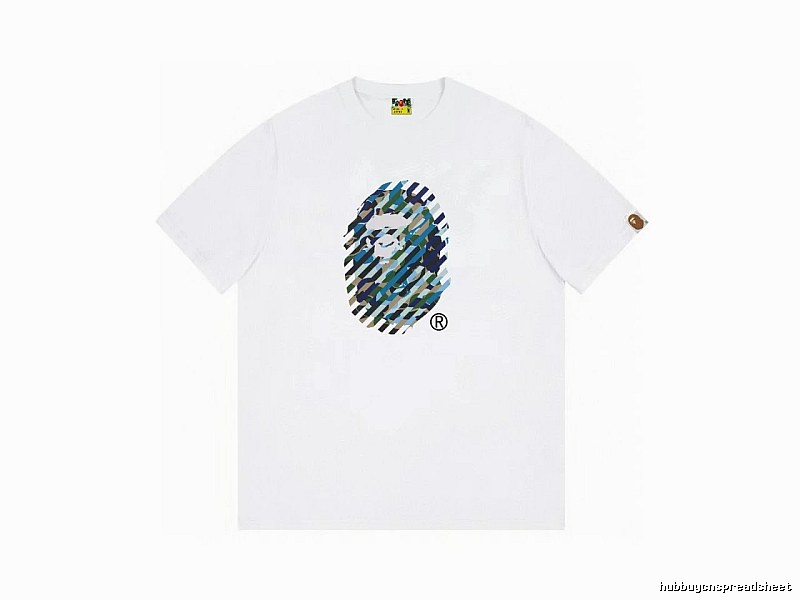 A Bape camouflage-style white T-shirt