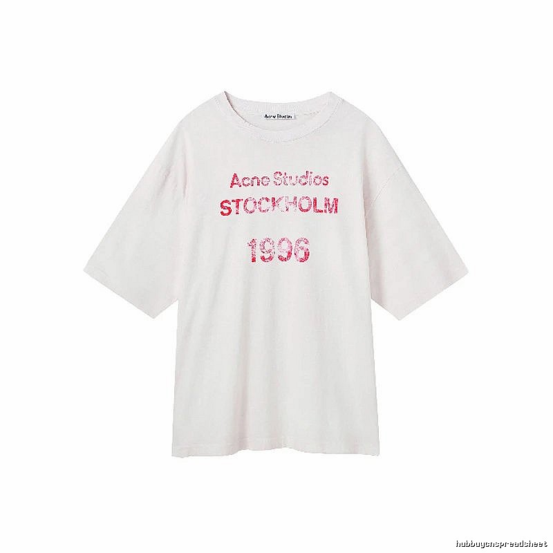 Acne Studios 2090-80 White Pink Lettering Style Ac908046 Stockholm Logo T-Shirt Resort Wear