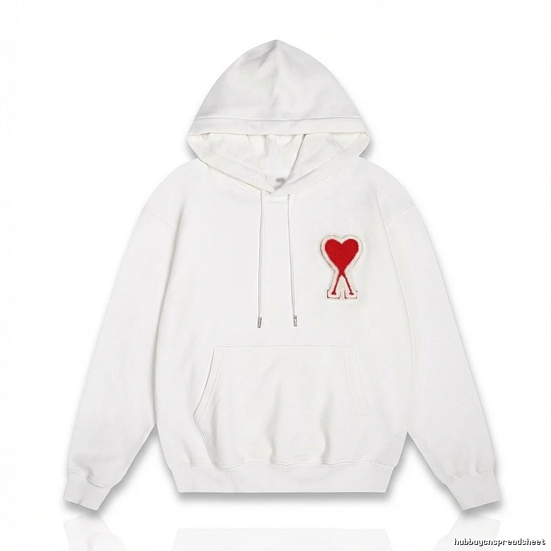 AMI Love Embroidery Simple Style White Hoodie