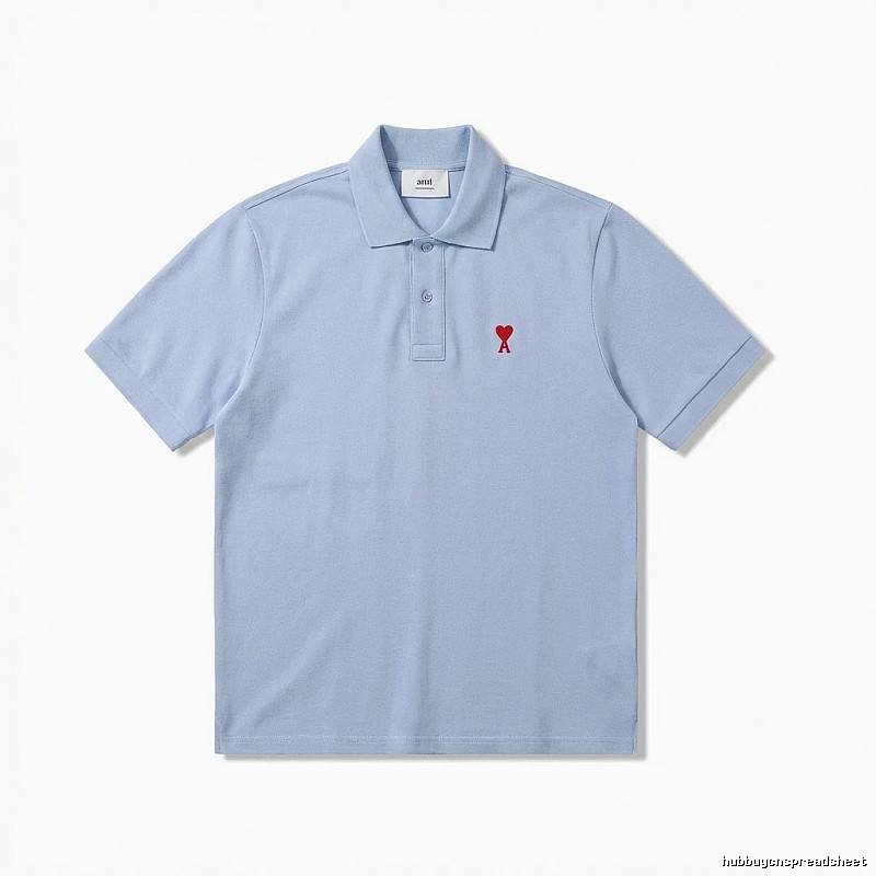 AMI Love Series Simple Style Blue Polo Shirt