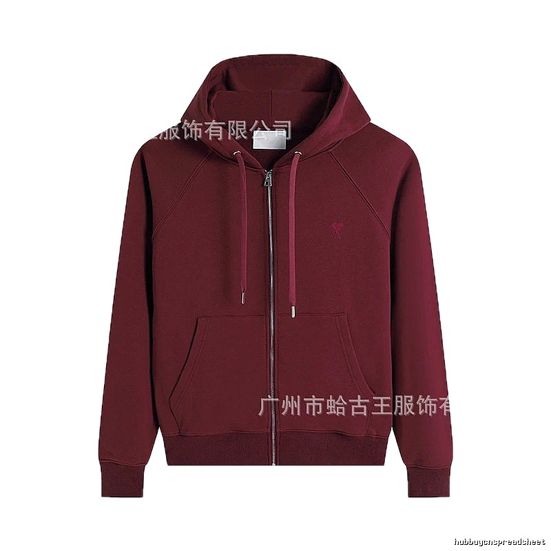 AMI Minimalist Style Wine Red Hoodie
