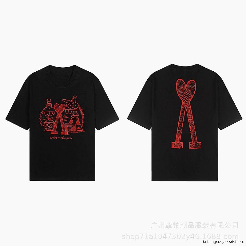 AMI red graffiti-style short-sleeve shirt