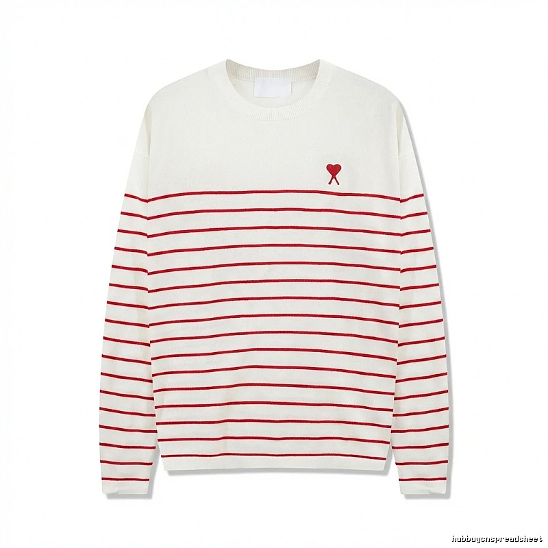 AMI Stripe Heart White Sweater
