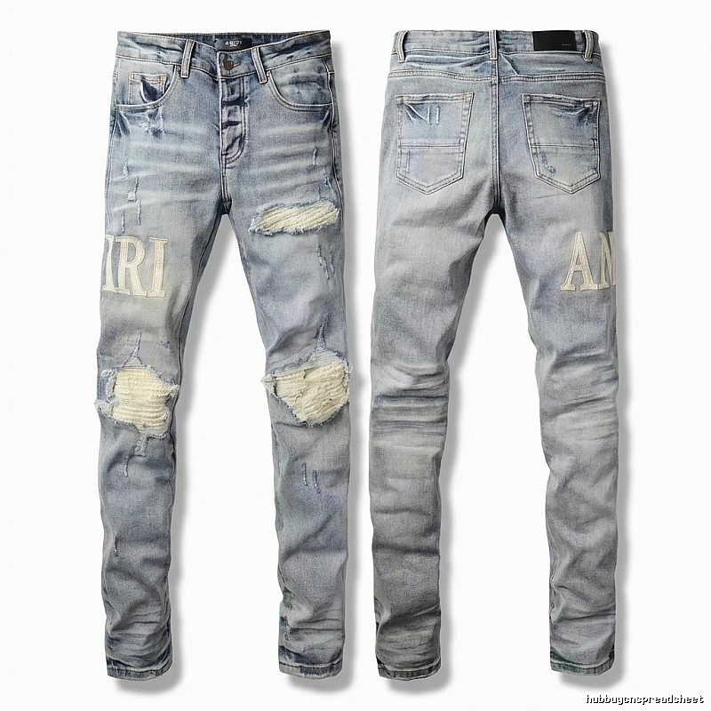 AMIRI Ripped Denim Blue Long Pants