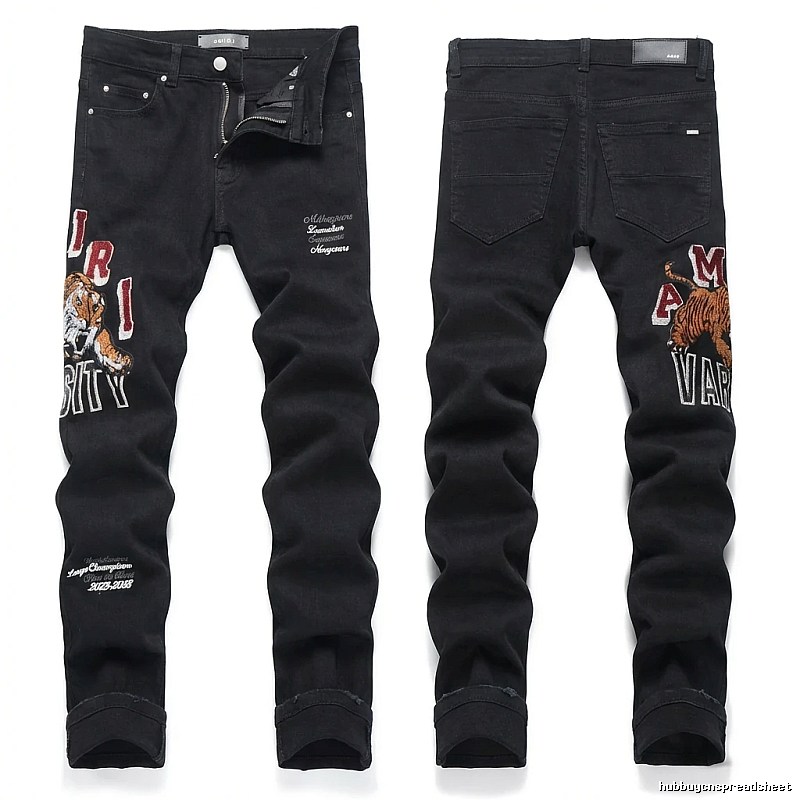 AMIRI Tiger Embroidery Trendy and Cool Style Black Pants