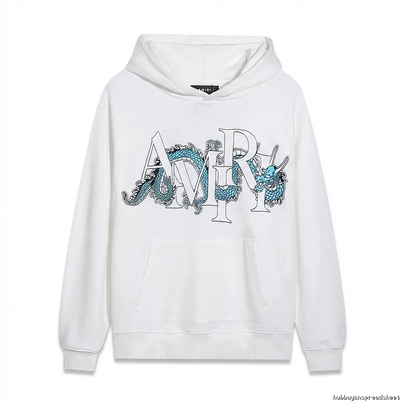 AMIRI White Hoodie with Dragon Pattern Print Style