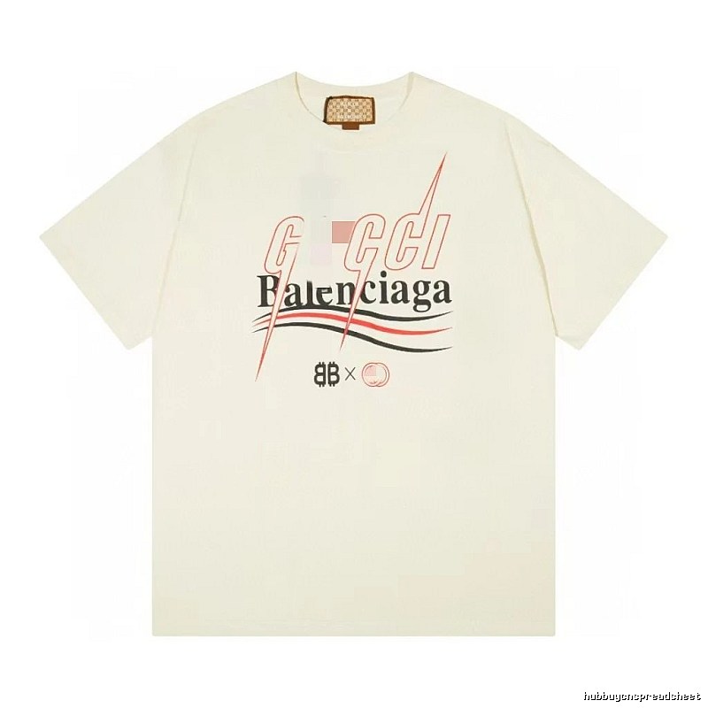 Balenciaga Co-branded Printed Streetwear Off-white Short-sleeve T-shirt