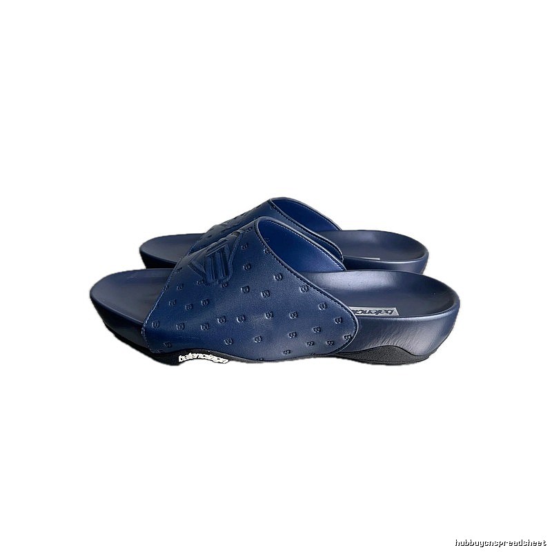 Balenciaga Monogram Streetwear Style Dark Blue Slippers