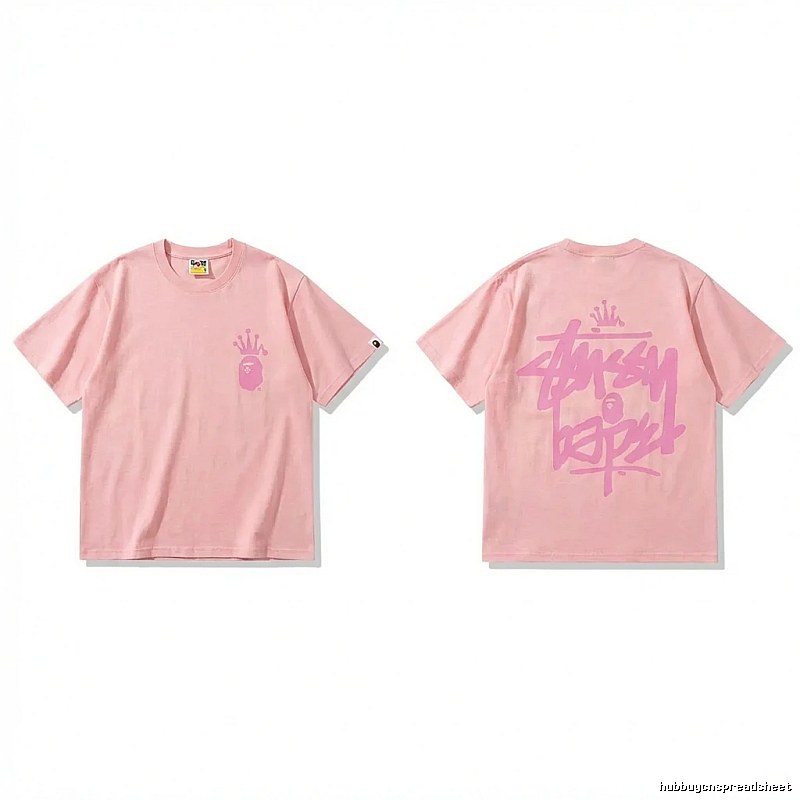 Bape Crown Print Pink Short-sleeve Shirt
