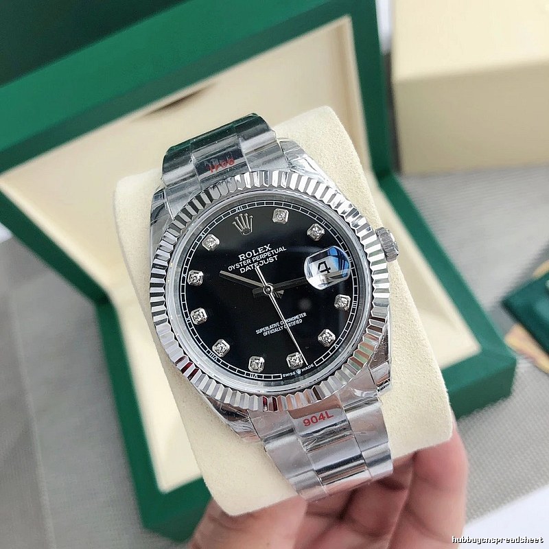 Black Diamond Dial Rolex Datejust Automatic Watch in Silver And Black