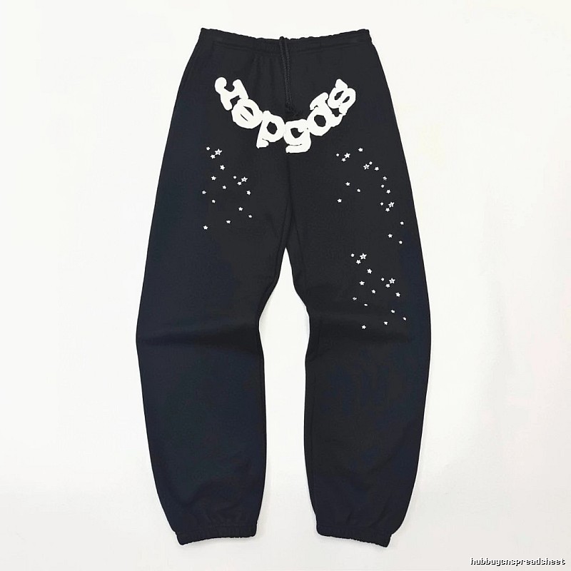 Bold White Branding Sp5der Logo Sweatpants in Black