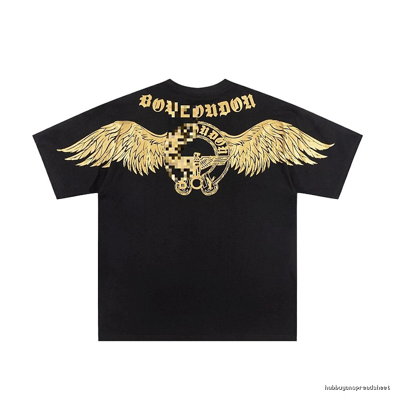 BOY Street Style Black Short-sleeve T-shirt with Gold Foil Stamped Wings