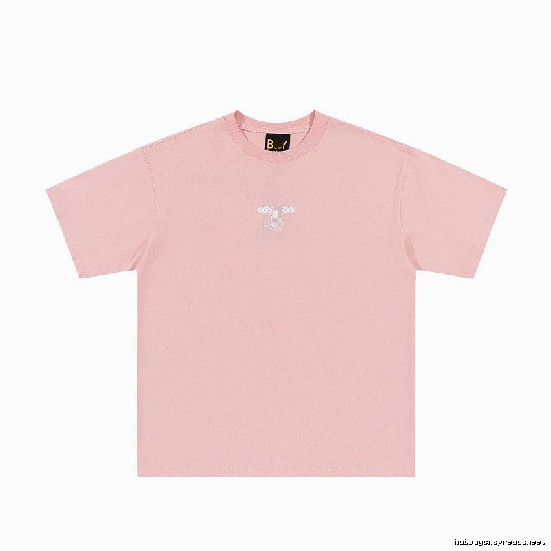 BOY Wing Print Street-style Pink Short Sleeve T-Shirt