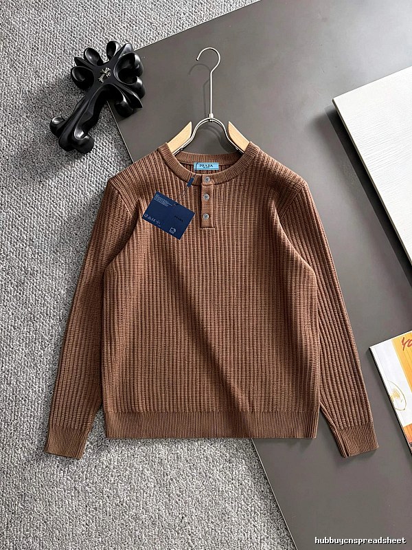 Brown Ribbed Sweater with Small Prada Ribbed Sweater with Statement Print