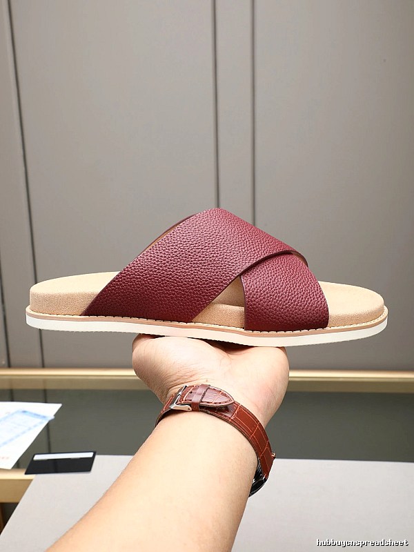 Brunello Cucinelli Casual Style Burgundy Genuine Leather Slides