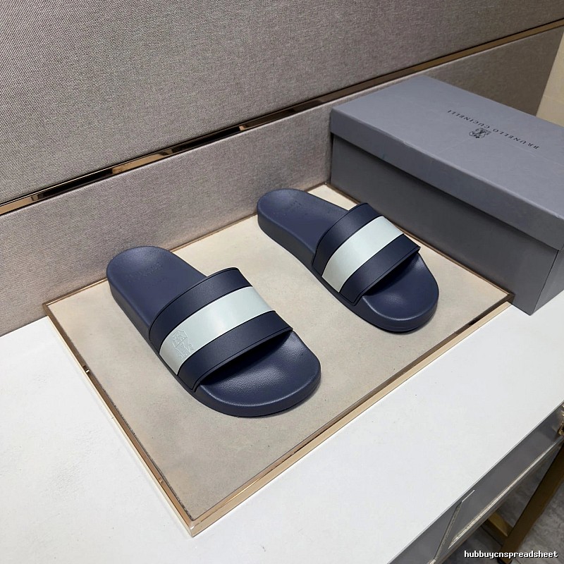 Brunello Cucinelli Casual Style Navy Blue Colorblock Slide Sandals