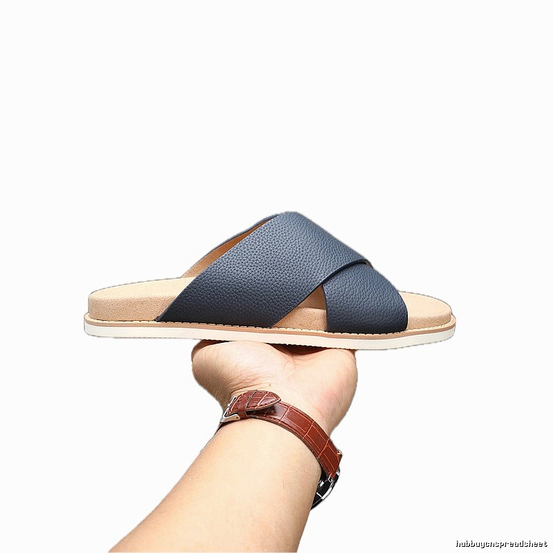 Brunello Cucinelli Casual-style Navy Blue Genuine Leather Slides