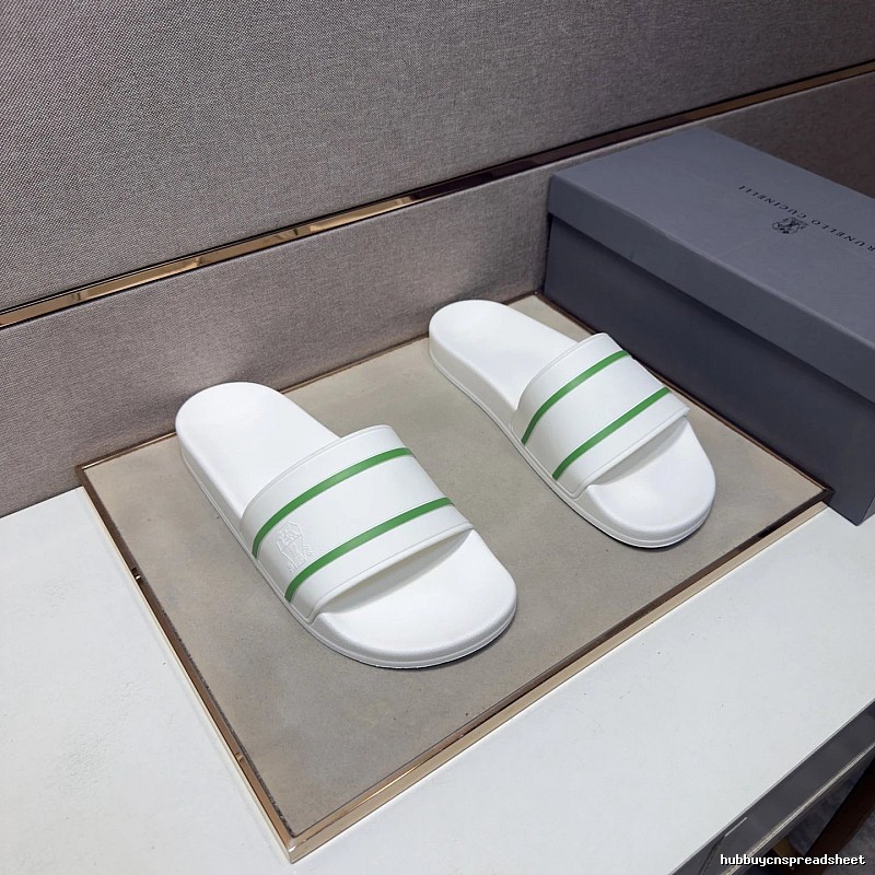 Brunello Cucinelli Casual-style White and Green Striped Slippers