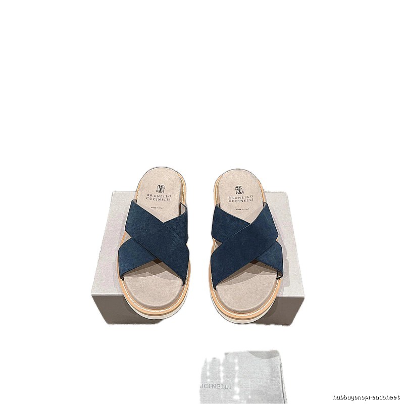 Brunello Cucinelli Minimalist Casual Navy Blue Slide Sandals