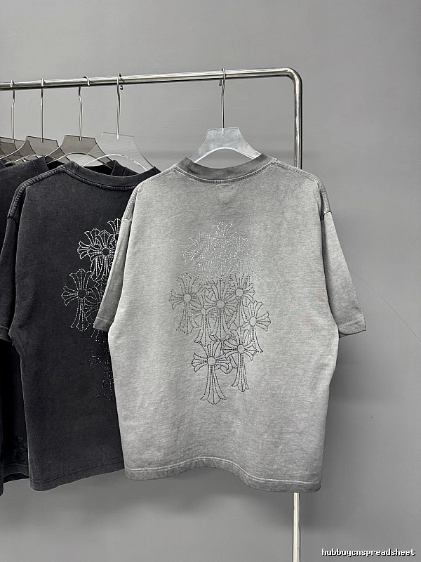 Chrome Hearts Cross Hot-stamped Rhinestone Street-style Grey Short-sleeve T-shirt