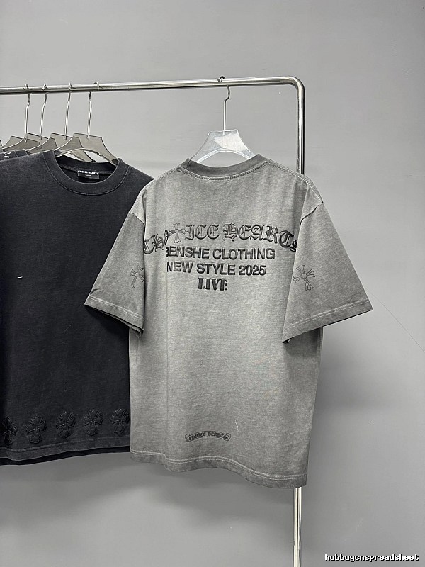 Chrome Hearts Cross Print Vintage Street Style Grey Short-Sleeve T-Shirt
