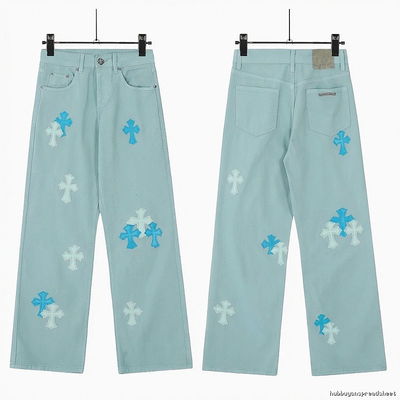Chrome Hearts Cross Trend Brand Light Blue Jeans