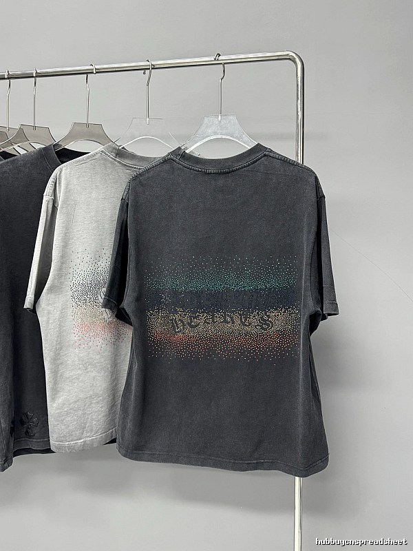 Chrome Hearts Gradient Hot-fix Rhinestone Vintage Distressed Charcoal Black T-Shirt