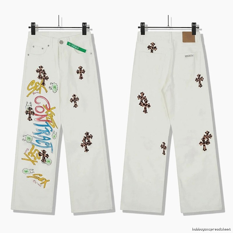 Chrome Hearts Graffiti Style White Jeans