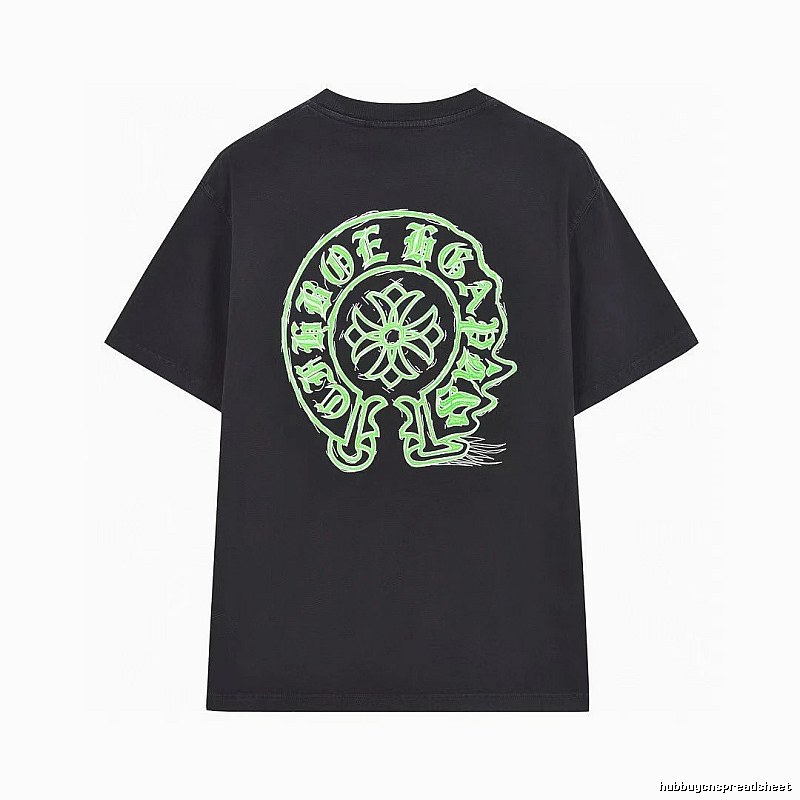 Chrome Hearts Horseshoe Print Street Style Black & Green Short-Sleeve T-Shirt