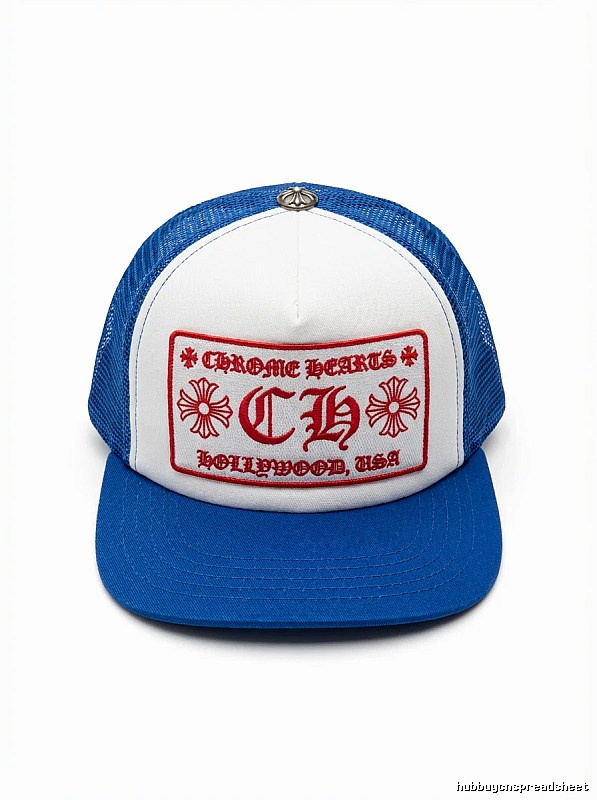 Chrome Hearts Retro Style Blue and White Hat
