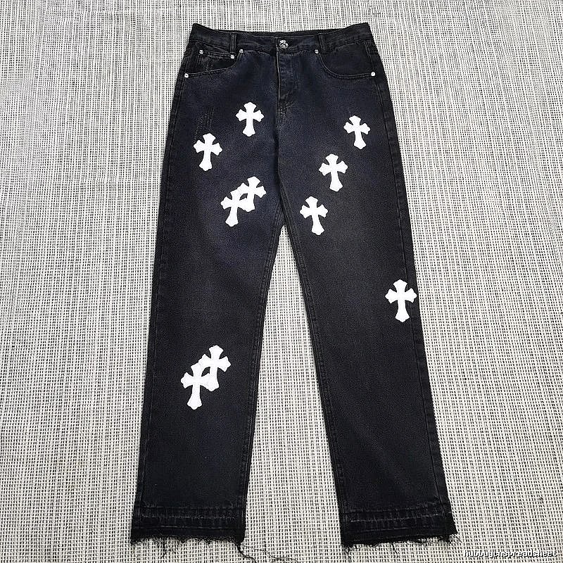Chrome Hearts Travel Cross patch jeans White Jeans Black with Modern Look