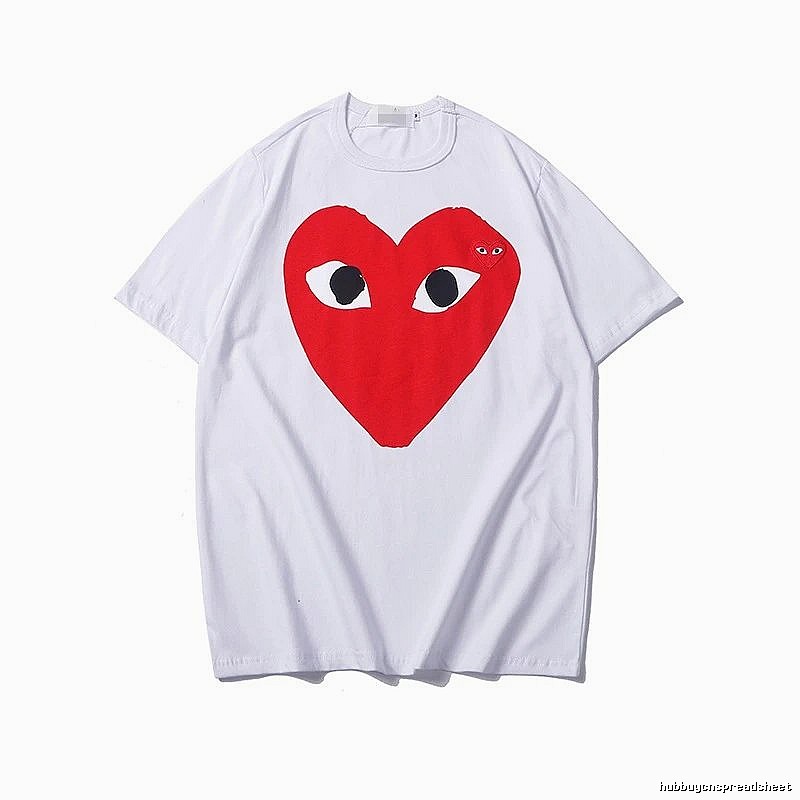 Comme des Garcons PLAY 2023-30 White Style 2330 Heart Logo T-Shirt Coffee Run